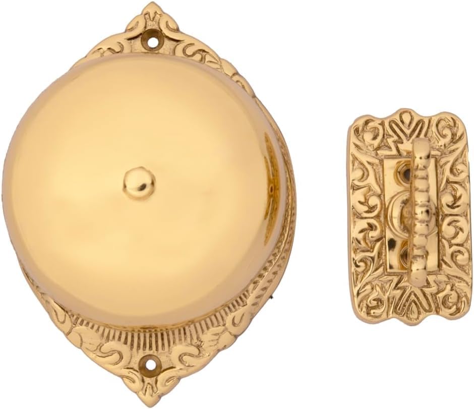 Polished Brass Mechanical Door Bell – Vintage Victorian Elegance, Easy Installation, Durable, Perfect for Heritage Homes & Rustic Decor, and Charming Twist Action Chime