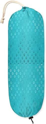 Soporte para bolsas de plástico turquesa con estampado de patas, dispensador de bolsas de compras, organizador de almacenamiento de bolsas de