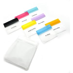 EZY DOSE Reusable 7-Day Pill Pouch Set, Durable Multi-Purpose Travel-Sized Baggies, Includes Days of The Week Labels w/Color for Easy Identification, Silicone Storage, Clear, BPA Free, TSA Approved