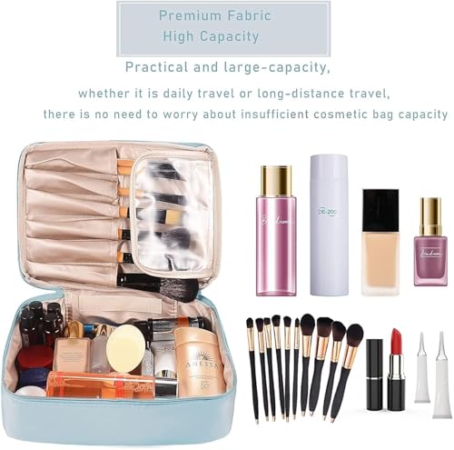 Image of AEWIN Large Waterproof Travel Makeup Bag for Women | 2-in-1 Cosmetic Organizer with Brush Slots & Detachable Pouch | Portable Toiletry Bag with Handle | Durable Scratch-Resistant Fabric for Travel