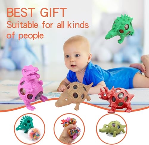 Image of Funny Dragon Pinch Toy - Pack of 2 - Squishy Dinosaur with Pop-Out Eyes | Stress Relief Squeeze Toy for Kids & Adults (Multicolor)