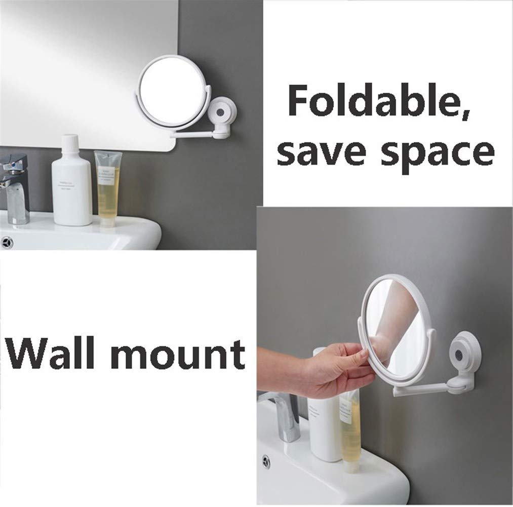 Specchio da trucco da parete con braccio girevole a 360 gradi ed estensibile, per bagno, bianco