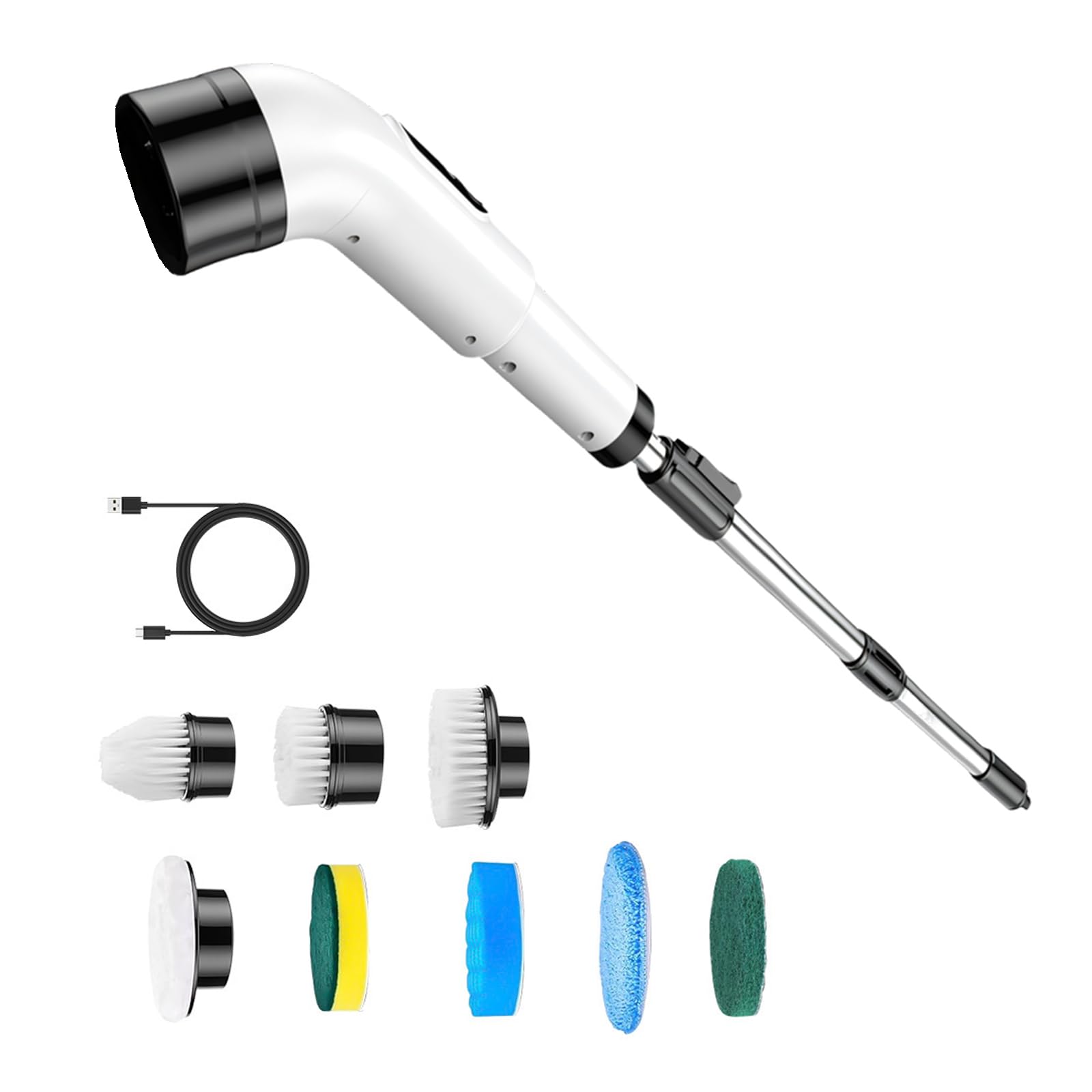 TFAOYS Rechargeable Electric Scrubber Brush Set, 8 Head Rotating Brush with Adjustable Extension Handle for Bathroom Grout, Kitchen Stovetop, Floor and Wall Power Scrubber Tub Sink Stovetop Grout