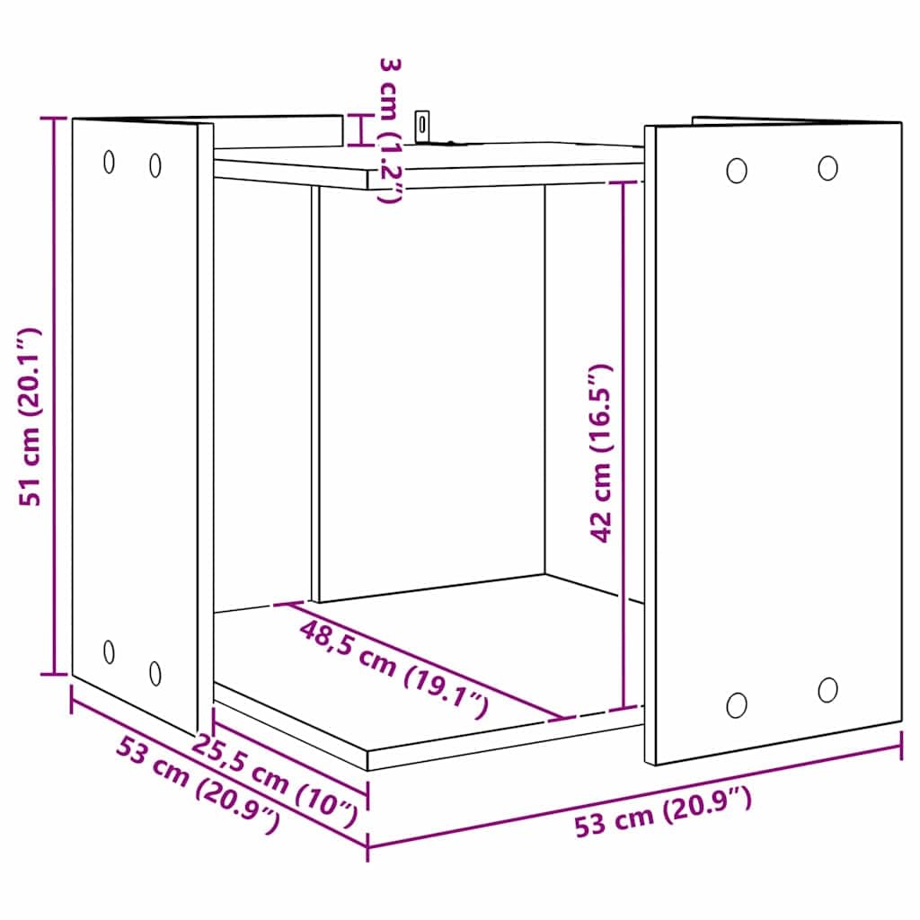 Katzenstreu Box Umzäunung Schwarz Eichen-Optik aus Holzwerkstoff 53 x 53 x 51 cm, Katzentoilette für Innenbereich, langlebig, modernes Wohnambiente