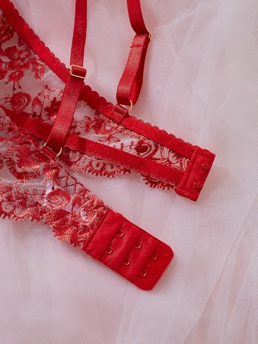 Image of Sexy Floral Embroidered Flower Mesh Underwire Push Up Lingerie Set