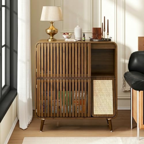 ZONVEOKE Dog Proof Cat Feeding Station Pet Feeding Station with Storage and Scratching Board 2 Raised Steel Bowls for Indoor Cats Elevated Food Bowls with Stand Large Pet Furniture Brown