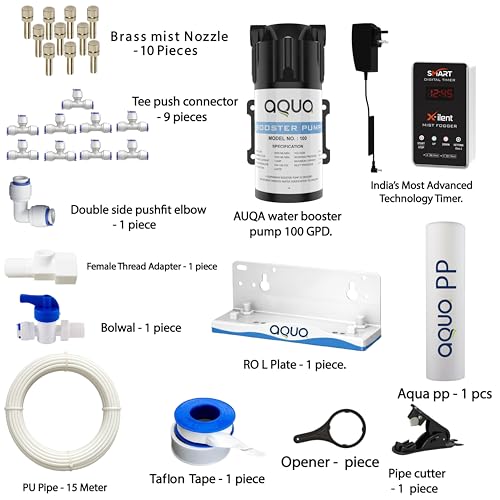 Image of Mist Fogger Kit with High Pressure Pump | Fogging System for Dairy Farm, Poultry, Greenhouse & Outdoor Cooling (10 Nozzle 15 Meter Pipe)