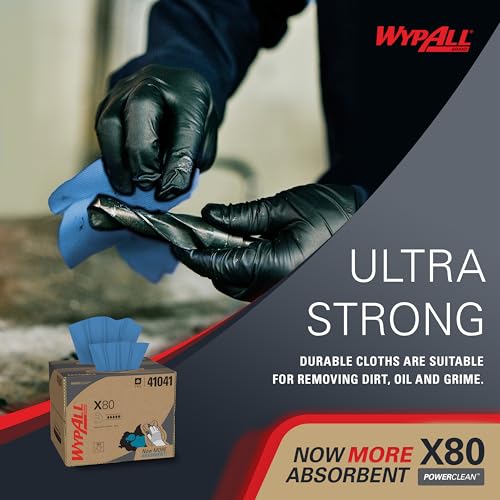 Image of WypAll PowerClean X80 Heavy Duty Cloths, Brag Box, 152 Towels, Blue (41041)