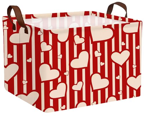 Image of Large Valentine's Day Basket Heart Shaped Storage Bin for Gifts Collapsible Organizer Room Decor (Vertical Bar Love)