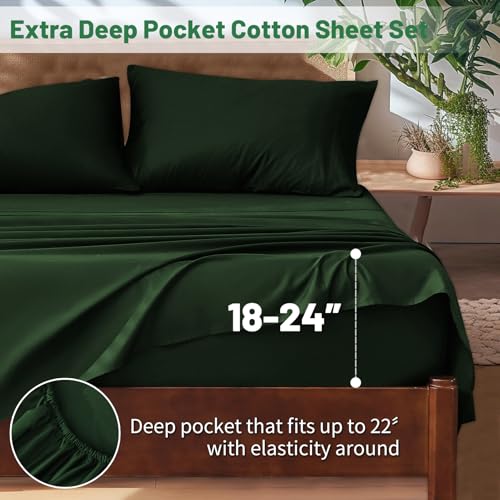 Image of Extra Deep Pocket King Sheets 18-24 Inch 100% Egyptian Cotton 1000 Thread Count Sateen Weave Soft Breathable 4 Pieces(King,Forest Green)