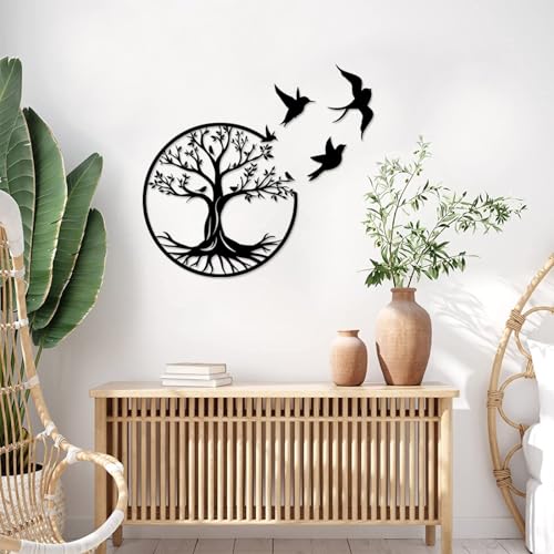 Luccyle-Albero-Della-Vita-In-Metallo-Decorazione-Murale-Silhouette-Art-Decorazione-da-Parete-Nera-Silhouette-Wall-Art-per-La-Casa-Camera-da-LettoGiardino-Bird-30cm