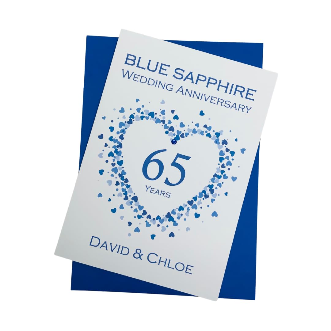 65th Wedding Anniversary Card - Blue Sapphire 65 Year Sixty Fifth Anniversary Greeting Card, Personalised Gift for Wife, Husband, Parents, Couple Friends - Various Designs (Love Heart) โ image 1