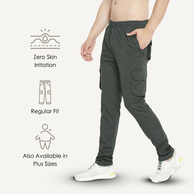 Image of SAPPER Regular Fit Cotton Cargo Pants for Men| Utility Pockets with Zippers| Elasticated Waistband with Belt Loops & Internal Drawcords| Also Available in Plus Sizes | L to 5XL