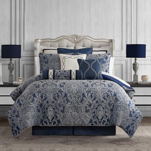 Parure de lit Waterford bleu marine en polyester pour grand lit - 2