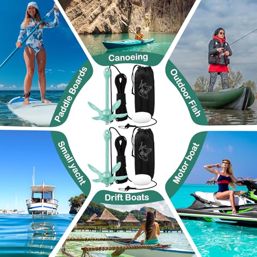 Image of Lounsweer 2 Pack 1.5 /3.5 lb Marine Kayak Anchor Kit Folding Grapnel Anchor Kit Boat Kayak Fishing Accessories for Small Boats Kayaks Canoe Paddle Boards