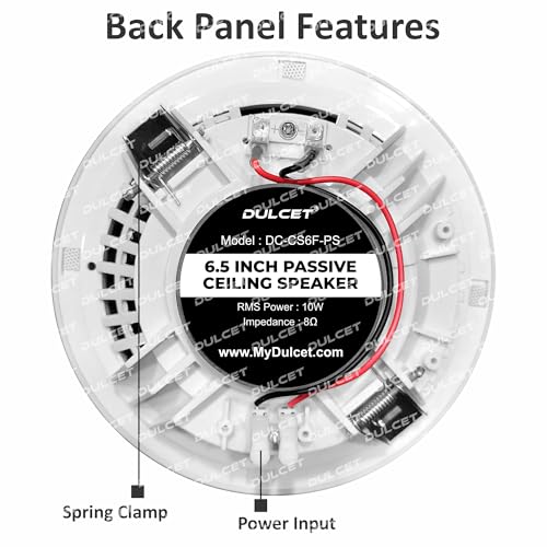 Image of DULCET DC-CS6F-PS 6.5 inch 10W Full Range 8 Ohms Frameless Passive Ceiling Speaker that Connects to Active Bluetooth Ceiling Speaker (Active Bluetooth Speaker to be Purchased Separately)