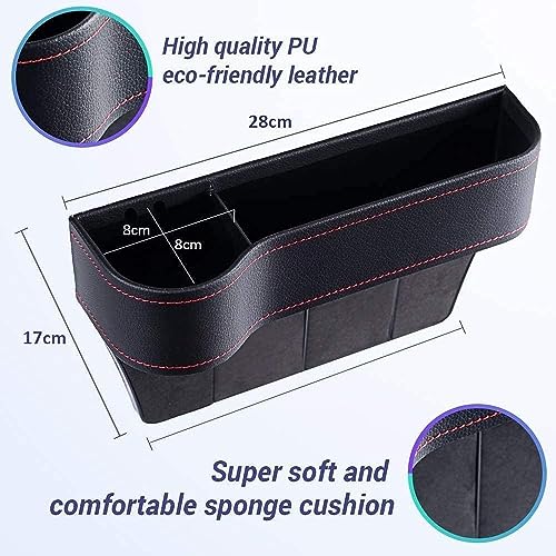Image of Car Seat Gap Filler Organizer with Cup Holder - PU Leather Car Seat Gap Organizer Storage Box with Charging Hole, Anti-Drop Car Seat Storage Pocket for Phone, Keys & Wallet (Black)