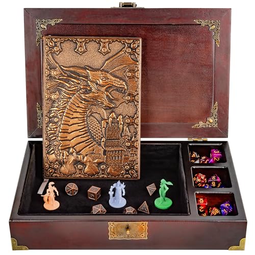 HORNATE DND dice tray starter set 3 in 1 - dnd dice box with metal dice set d&d - dice box d&d | D&D dice tray with dnd journal RPG Table Games (200 Page) - dnd set for Dungeons & Dragons Players