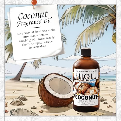 Image of HIQILI Coconut Fragrance Oil for Soap, Candle Making & Diffuser | Ideal for Body Spray, Women's Perfume Making, Creamy Scents - 5.07 Fl Oz / 150 ML