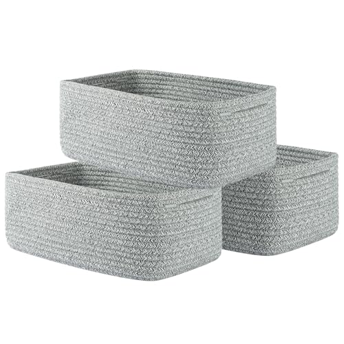 KALLAX Small Woven Basket, 13.5 x 9.5 x 5 Inches, Storage Basket for Organizing, Cute Small Rope Shelf Closet Cube Storage Bins Baskets for Shelves, Dog Toy Gift Baskets Empty, 3 Packs, Mixed Grey