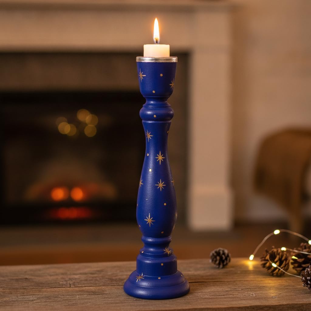 2Pcs Wooden Candlesticks Stand Candle Holder Chunky Rustic Shabby Chic Carved Pillar Church Wedding Decoration(7.87inch,Wood)