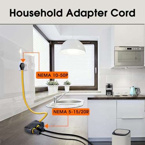 50Amp to 20Amp 110V Adapter, Compatible with NEMA 10-50P to 4X 5-20R/15R with 20 Amp Circuit Breaker, 220/250V Electrical Stove/Range/Oven Male Plug Gas 110/125V Power Convert Adapter(10 FT) by LAZMUMI - Image 2