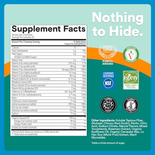 Image of SmartyPants Zero Sugar Prenatal Multi & Omegas Multivitamin Gummies with Omega 3 ALA, Methylfolate, Biotin, Vitamins D3, C, No Sugar Alcohols, Clean Label, Lemon Flavor, 90 Gummies (30 Day Supply)