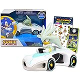 Sonic The Hedgehog Silver Toy Race Car Set - Sonic Gift Bundle with Silver Pull Back Racecar Plus Stickers and More | Sonic Race Car Set