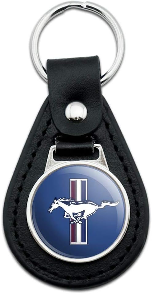 Black Leather Ford Mustang Logo Keychain