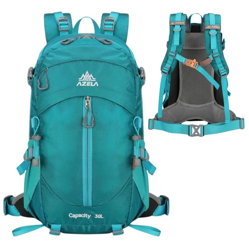 Mochila Trekking 30L, Compacta com Costas Ventiladas, Leve e Resistente à Chuva, Cinza, Ideal para Caminhadas e Viagens (Verde)