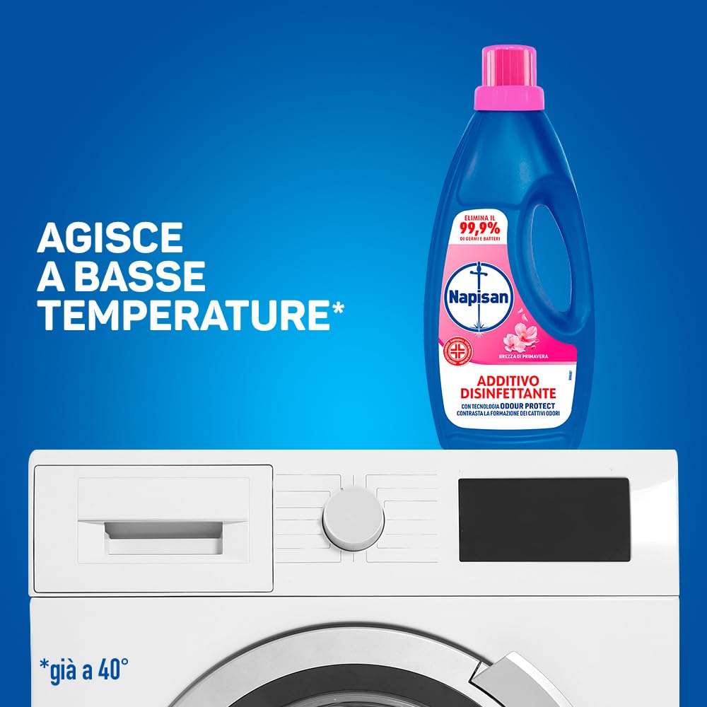 Napisan Additivo Disinfettante Lavatrice alla Fragranza Brezza di Primavera, 4 Confezione da1 Litro di Additivo Liquido per Lavatrice, Contro i Batteri e i Cattivi Odori (Confezione da 4)