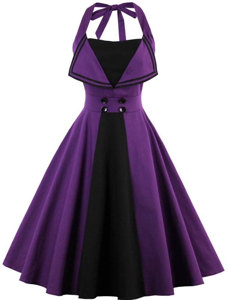 Ayli Women's Sleeveless 1950s Retro Vintage Hollywood Large Swing Midi Dress