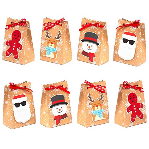 NIMU 12 Pack Christmas Bag Reusable Craft Paper Boxes for Gift and Presents Candies Cookies Bundle Xmas Theme Gift Wrapping Bags Great Holiday Bulk Prime