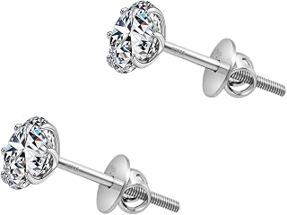 HIGHSPARK 925 Silver Solitaire Screwback Stud Earrings | 92.5 Sterling Silver & Round Brilliant Cubic Zirconia Tops for Me... Price In India