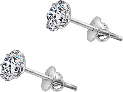 HIGHSPARK 925 Silver Solitaire Screwback Stud Earrings | 92.5 Sterling Silver & Round Brilliant Cubic Zirconia Tops for Me...