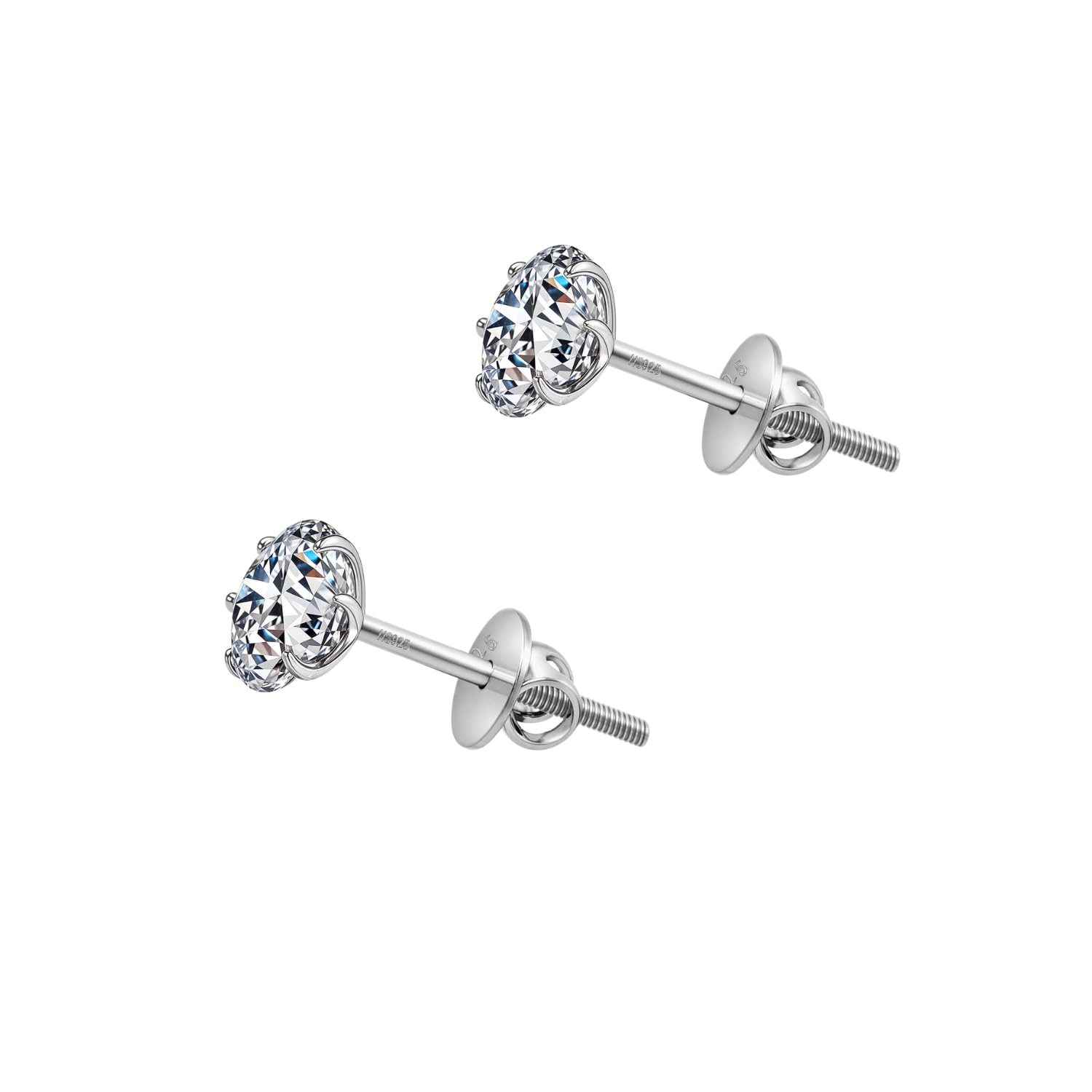 HIGHSPARK 925 Silver Solitaire Screwback Stud Earrings | 92.5 Sterling Silver & Round Brilliant Cubic Zirconia Tops for Men Women