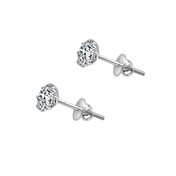 HIGHSPARK 925 Silver Solitaire Screwback Stud Earrings | 92.5 Sterling Silver & Round Brilliant Cubic Zirconia Tops for Men Women