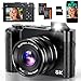 5K Digital Camera, 64MP Cameras for Photography with 6X Optical Zoom & Autofocus, WiFi Vlogging Camera for YouTube Video, Dual-Lens, 2 Batteries, 64GB Card & Flash, Best Cameras for Content Creators