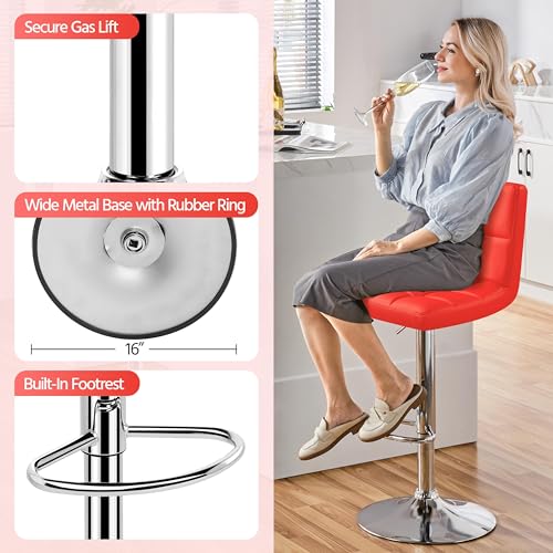 Image of Yaheetech Bar Stools Set of 2, Adjustable PU Leather Swivel Barstools, Modern Counter Stools with Back and Footrest, Counter Height Barstools for Bar, Kitchen, Dining Room, Red