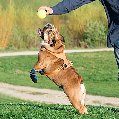 Jodsen Hundeschuhe, 4 STK wasserdichte Hundeschuhe mit reflektierenden Riemen Anti-Rutsch-Sohle Outdoor Pfotenschützer für kleine mittelgroße Hunde, Blau (M)