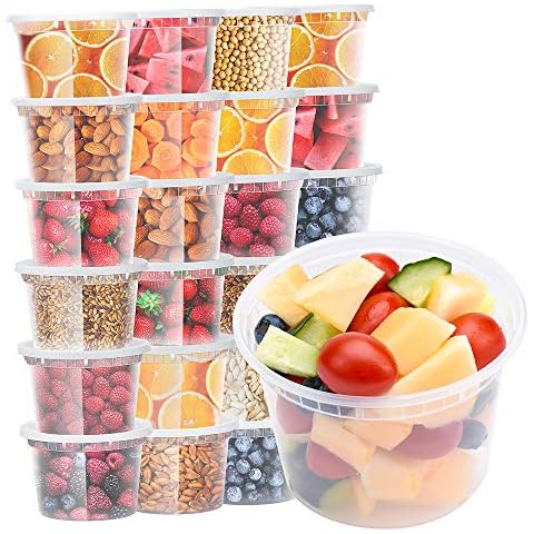 Glotoch 24 Pack 16 oz. Plastic Food and Drink Storage Containers Set with Lids Cover