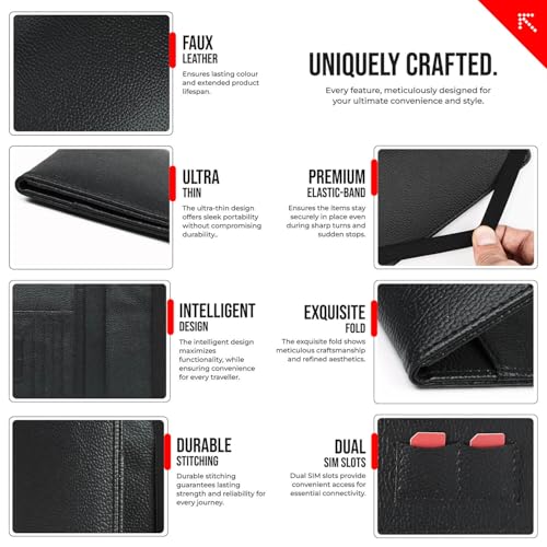 Image of FATMUG Passport Holder Cover - Travel Wallet Organizer - Unisex Portable Sleeve, Leather - Black