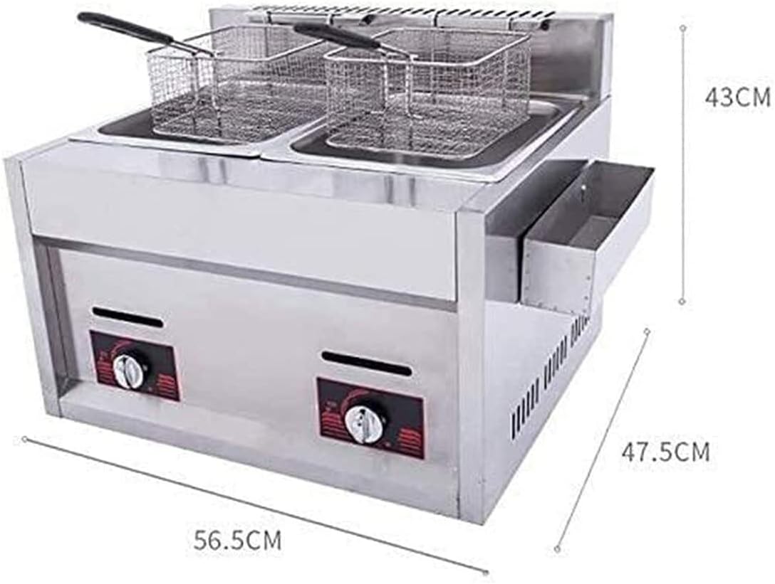 Commercial Stainless Steel Dual Pot Gas Fryer - Countertop Deep Fryer with Baskets & Lids for Restaurants & Home Use - Natural Gas Burners for Crispy Fried Food