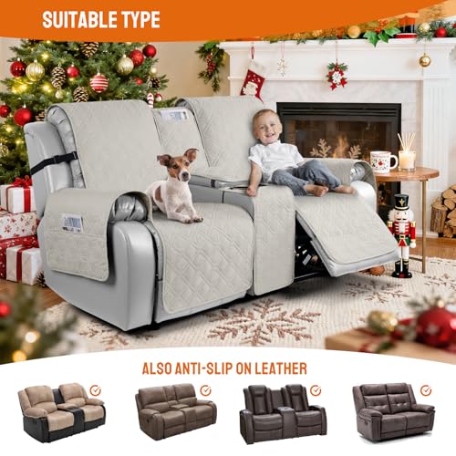 Image of VANSOFY Loveseat Recliner Cover with Console 100% Waterproof Sofa Slipcovers Non-Slip Reclining Couch Cover Split Sofa Covers Furniture Protector for Pets, Dogs(Beige)