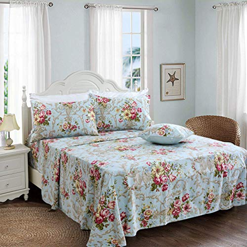 Black Friday - 70% OFF Elegant Floral Sheets Peony Blossom Pattern 100% Egyptian Cotton 800 Thread Count Sheets,Queen,4Pcs,1 Flat Sheet,1 Fitted Sheet,2 Pillowcases