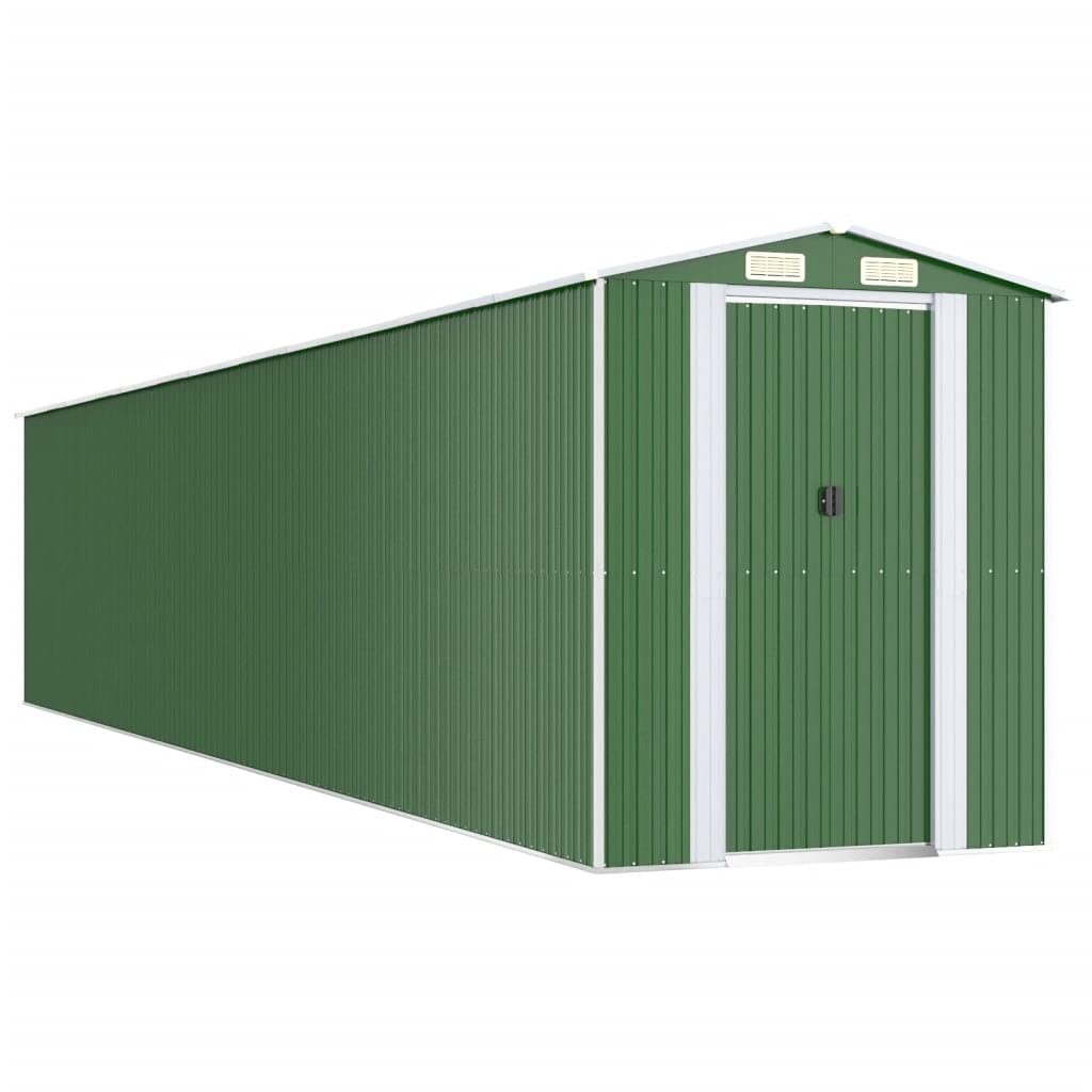 Abri de jardin en acier galvanisé vert 192 x 1021 x 223 cm, abri de rangement extérieur avec doubles portes coulissantes, organisateur d'outil ventilé pour jardin, équipement de terrasse