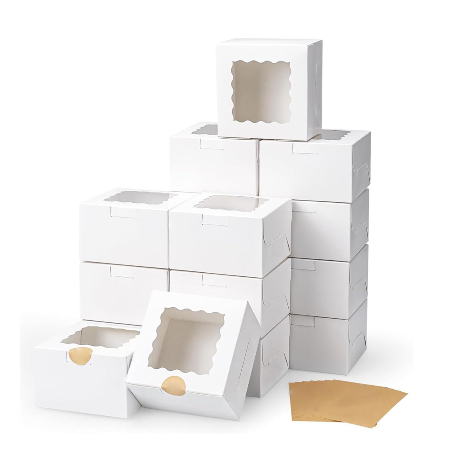 Cajas de papel kraft grueso de 350 g con ventana transparente para repostería, 50 piezas