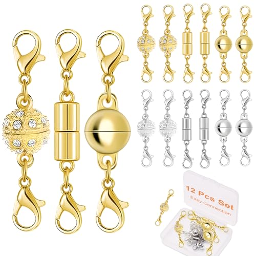 Synuks Magnetic Necklace Clasps and Closures with Lobster Clasps 12 PCS