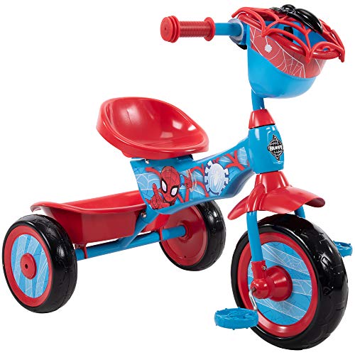 Huffy Marvel Spider-Man 3 Wheel Preschool Training Tricycle with Steel Frame, Storage Basket, Plastic Pedals, and Handlebar Grips for Toddlers, Red