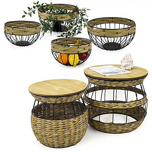 Couchtische Strukturiert Aus Mangoholz Und Schwarzes Metall (3er-Set) VIBES